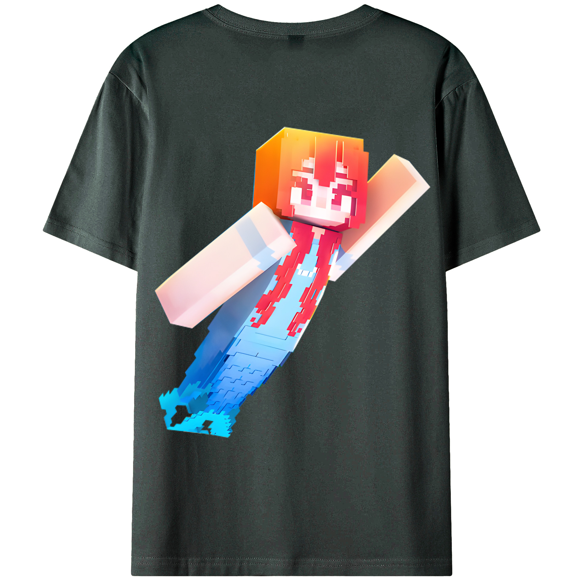 （画像用） マインクラフト ブロックの世界 Minecraft MC Block world 綿100％ メンズ半袖Tシャツ（バックプリント） 通気性